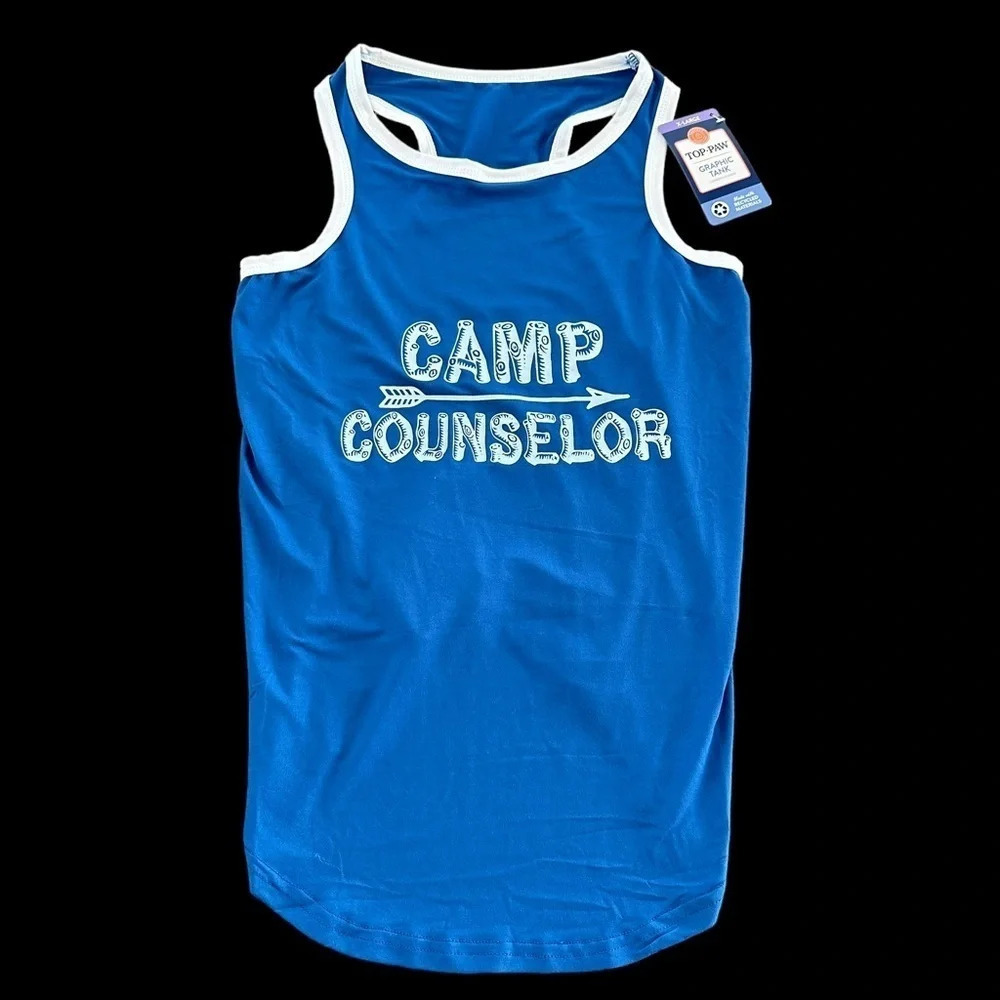 NWT Top Paw Size XL Dog Tank Top Shirt Summer Camp Counselor Blue‎ dogs New Cute